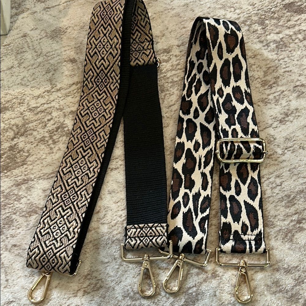 Two purse adjustable bag straps, Animal Print and Geometric Pattern Bag Straps